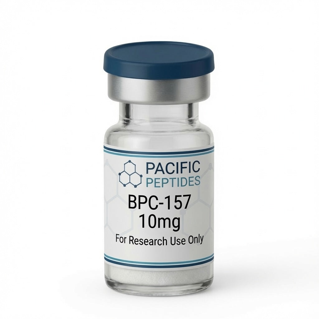 BPC-157 10mg research peptide vial, Pacific Peptides