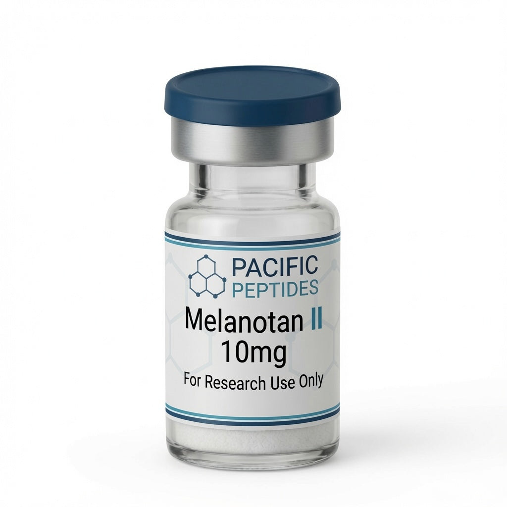 Melanotan II 10mg research peptide vial, Pacific Peptides