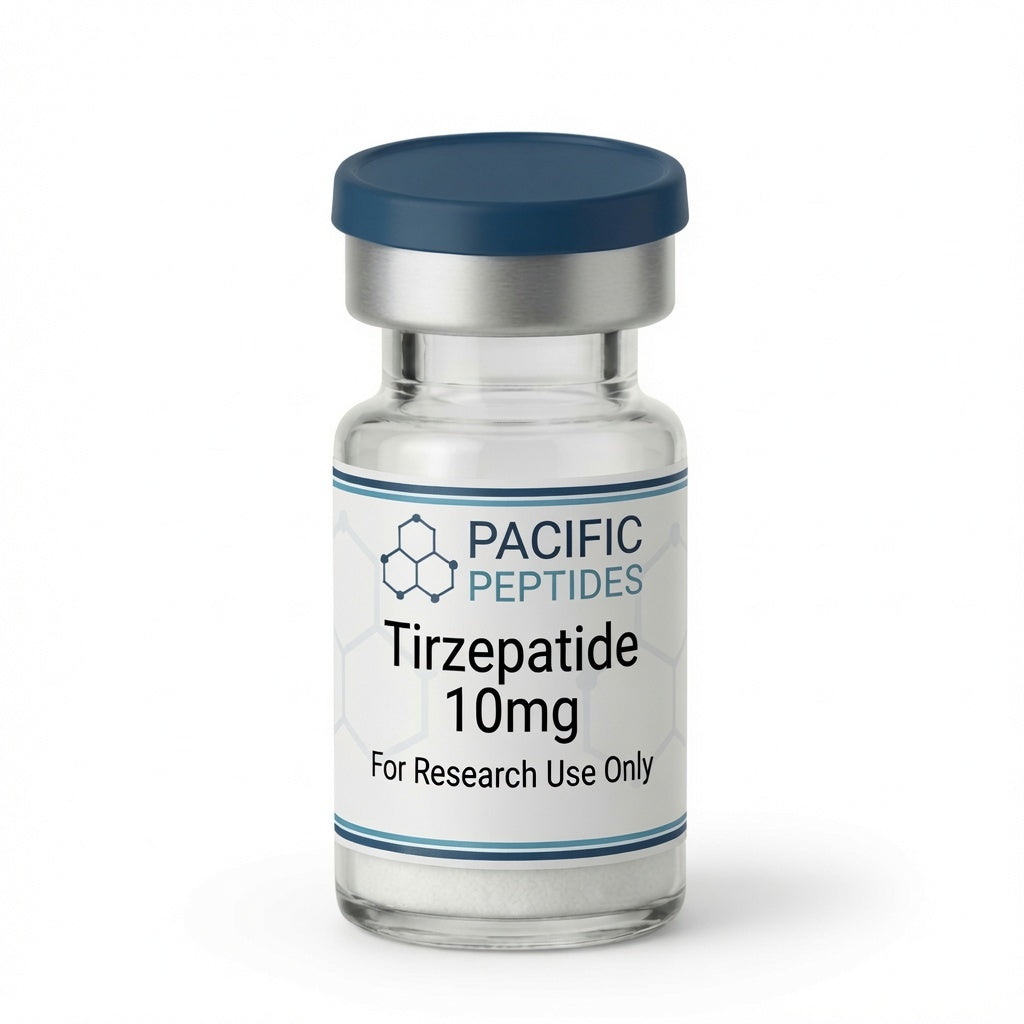 Tirzepatide 10mg research peptide vial, Pacific Peptides